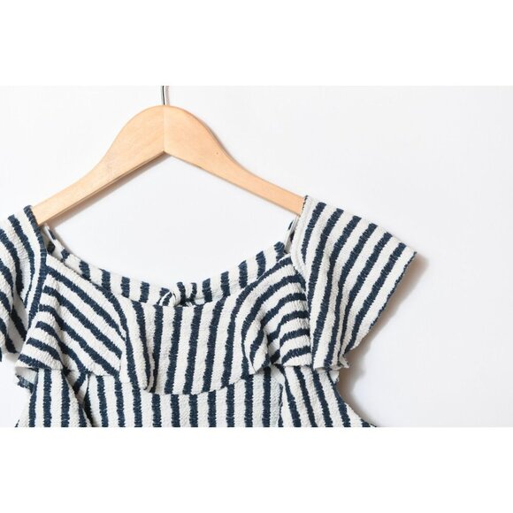 Anthropologie Eva Franco Textured Blue Stripe Sleeveless Top Bow Detail Size S - Picture 3 of 11